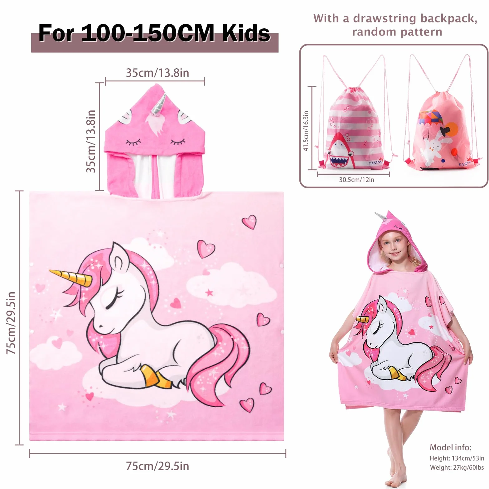 MOKANI Badeponcho Kinder Poncho Handtuch, Mikrofaser Ultra Weich und Saugfähig Badetuch Strandponcho Kind Badehandtuch für Strand Schwimmbad Mädchen Jungen 6-14 Jahre Alt