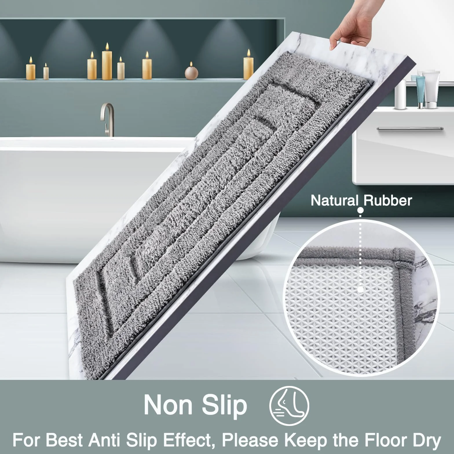 DUNSOO Badezimmerteppich, Badematte rutschfest Waschbar, Weiche Badteppich Wasserabsorbierend Mikrofaser Badvorleger für Dusche,Badewanne und Toilette - Grau,70 x 120 cm