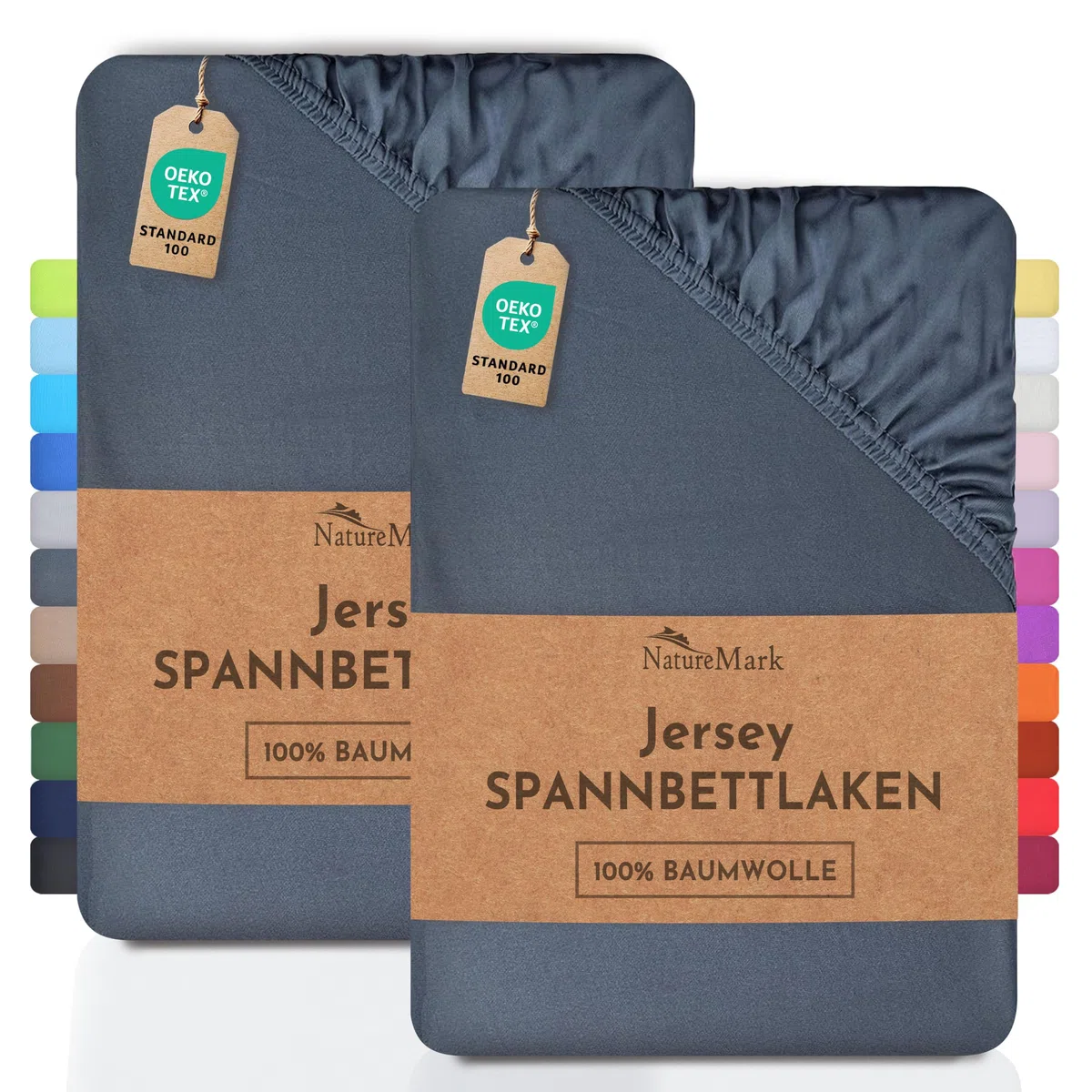 NatureMark 2er Pack Jersey Spannbettlaken, Spannbetttuch 100% Baumwolle in vielen Größen und Farben MARKENQUALITÄT ÖKOTEX Standard 100 | 90 x 190 cm - 100 x 200 cm - anthrazit grau
