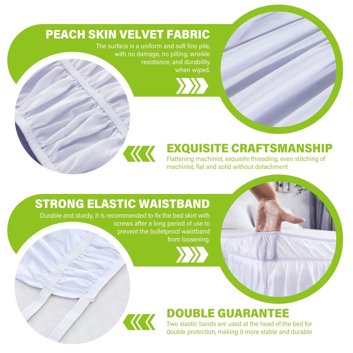 Gefalteter ​Bettrock, 150x200x38cm Bettrock zum Umwickeln, Elastische Bett Wrap Ruffled, Ruffled Solid Bed Rock Bettvolant Lichtbeständig Bettumrandung für Schlafzimmer Hotel Bett(Queen, Weiß)