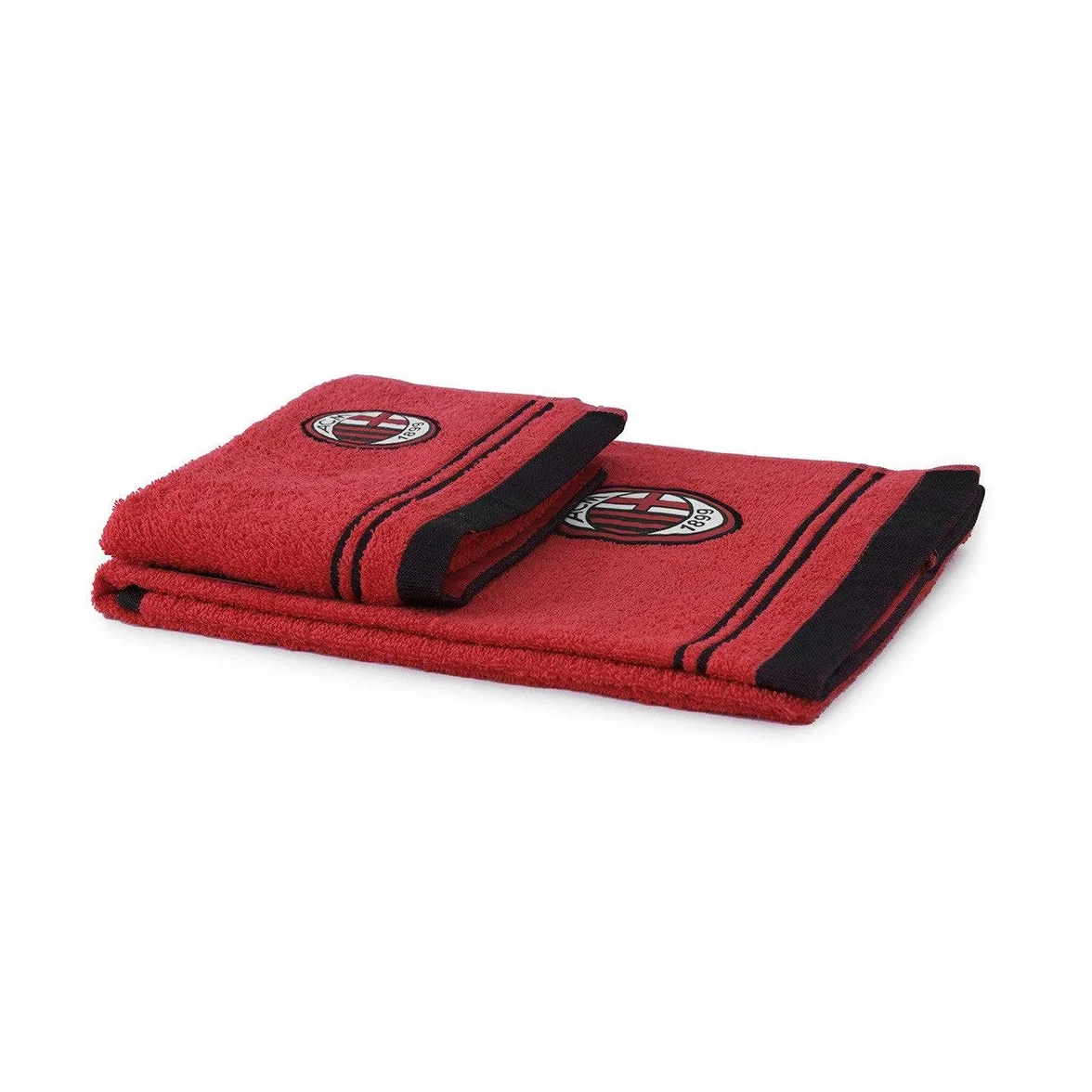 AC Milan Set Handtuch und Gästehandtuch Frottier, 100% Baumwolle, Rot/Schwarz, 100 x 60 x 1 cm