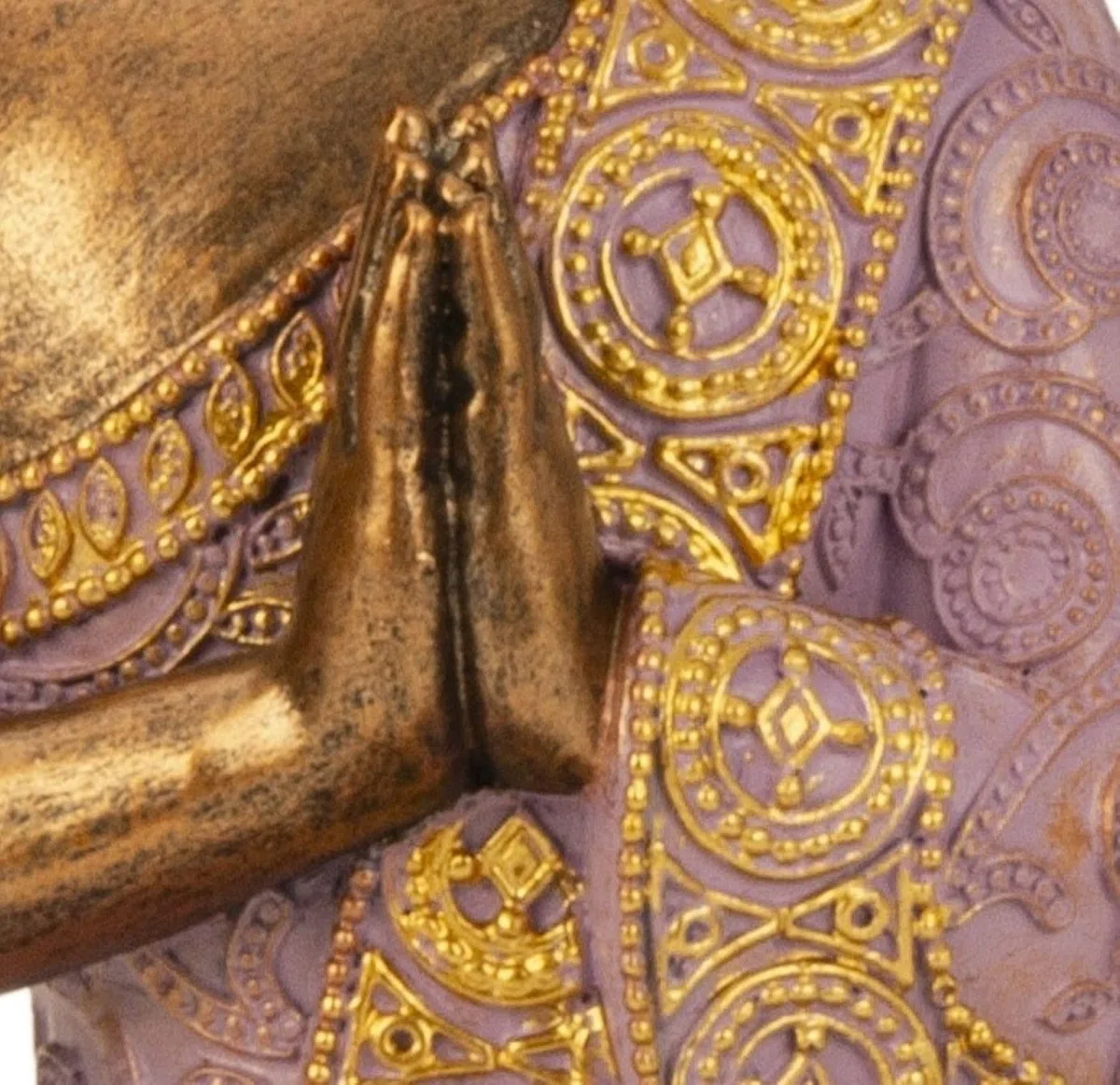 Geschenkestadl Buddha Figur 29cm lila Gold meditierend Dekofigur Dekoration Entspannung Ruhe Symbol Statue