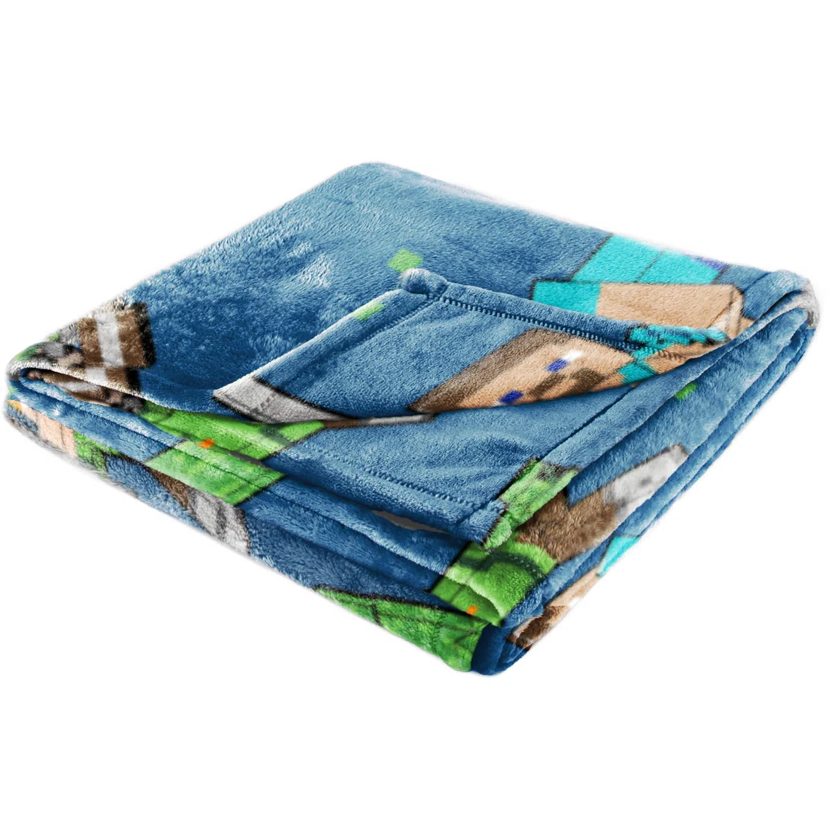 Jay Franco Kids Minecraft Plüsch-Decke – 130 x 150 cm Weiche und kuschelige Fleecedecke für Schlafzimmer und Sofa, offiziell Lizenziertes Produkt, blau