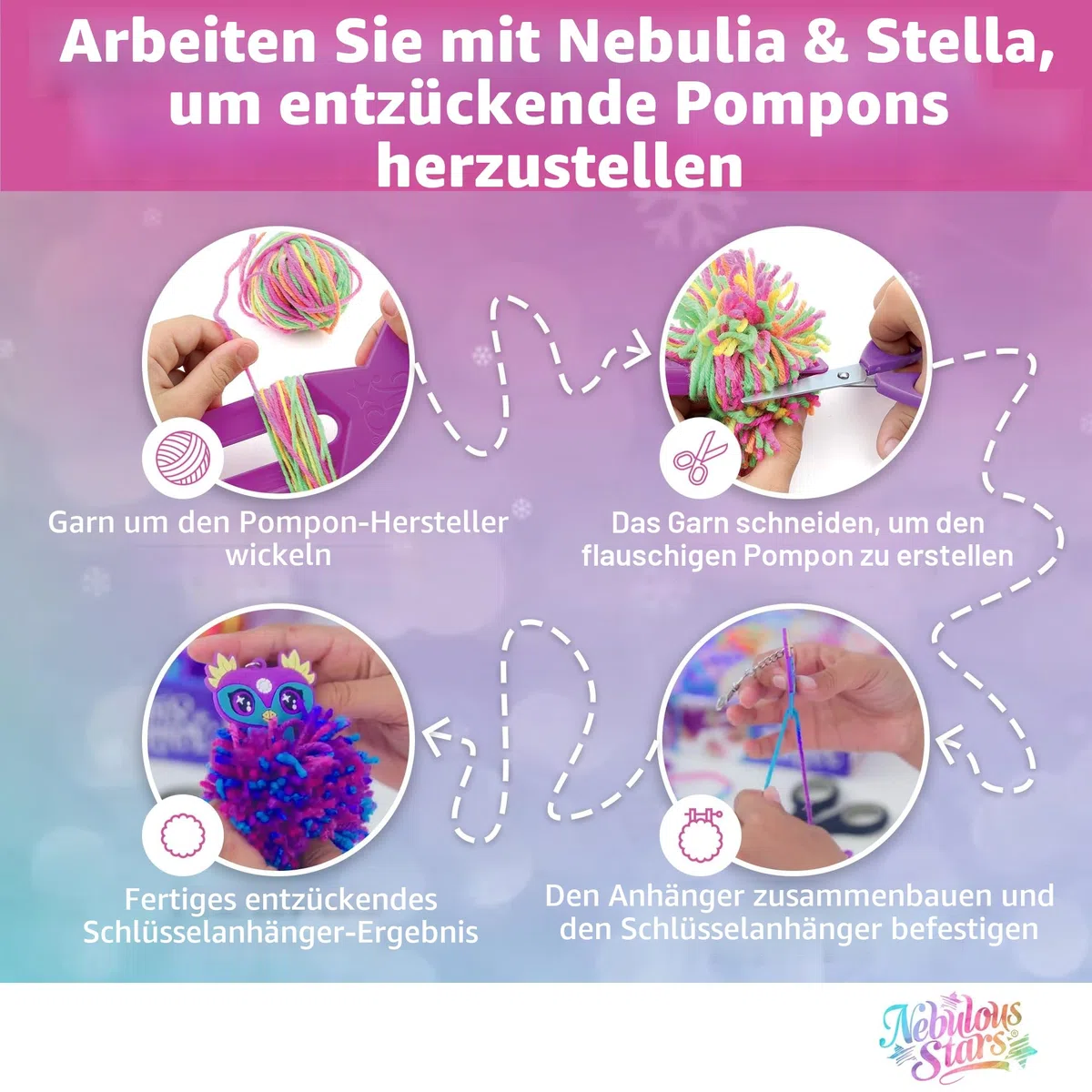 Nebulous Stars Pom-Pom Animoulous, Bastel-Set, Schlüsselanhänger, bunt