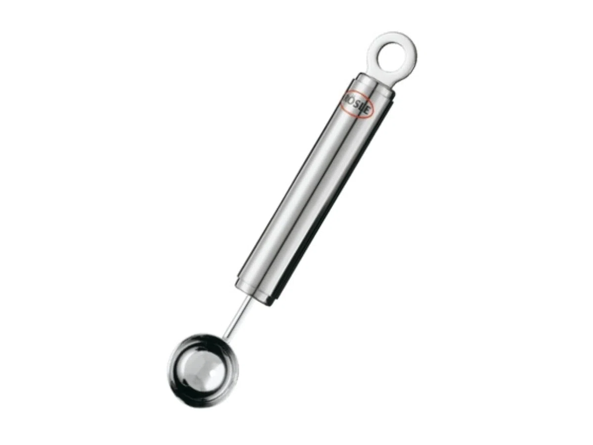 RÖSLE Kugelausstecher, Hochwertiger Ausstecher für Melonen und anderes Obst sowie Gemüse, Edelstahl 18/10, 3 cm Durchmesser, Spülmaschinengeeignet, Silber