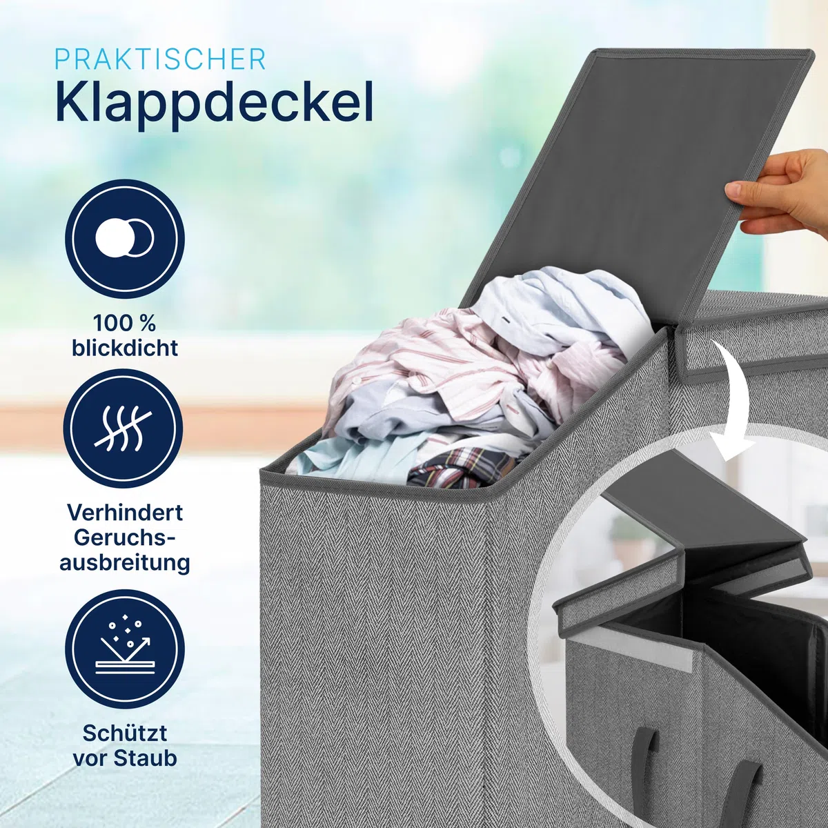 TOPP4u schmaler Wäschekorb mit Deckel - 52 L - 20x45x60 cm faltbarer Nischen-Wäschesammler - Platzsparende Wäscheaufbewahrung Wäschesortierer schmal, hoch - Großer Wäsche-Organizer tragbar mit Griffen