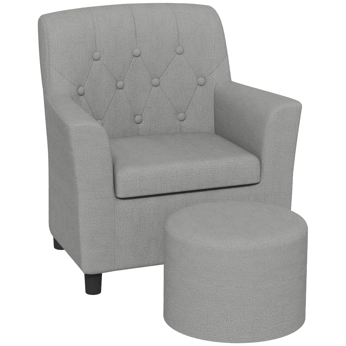 AIYAPLAY Kindersessel Kindersofa mit Fußhocker Kindercouch 1,5-3 Jahre Kindermöbel Kinderzimmer Leinentoptik Eukalyptusholz Grau 45 x 43 x 50,5 cm