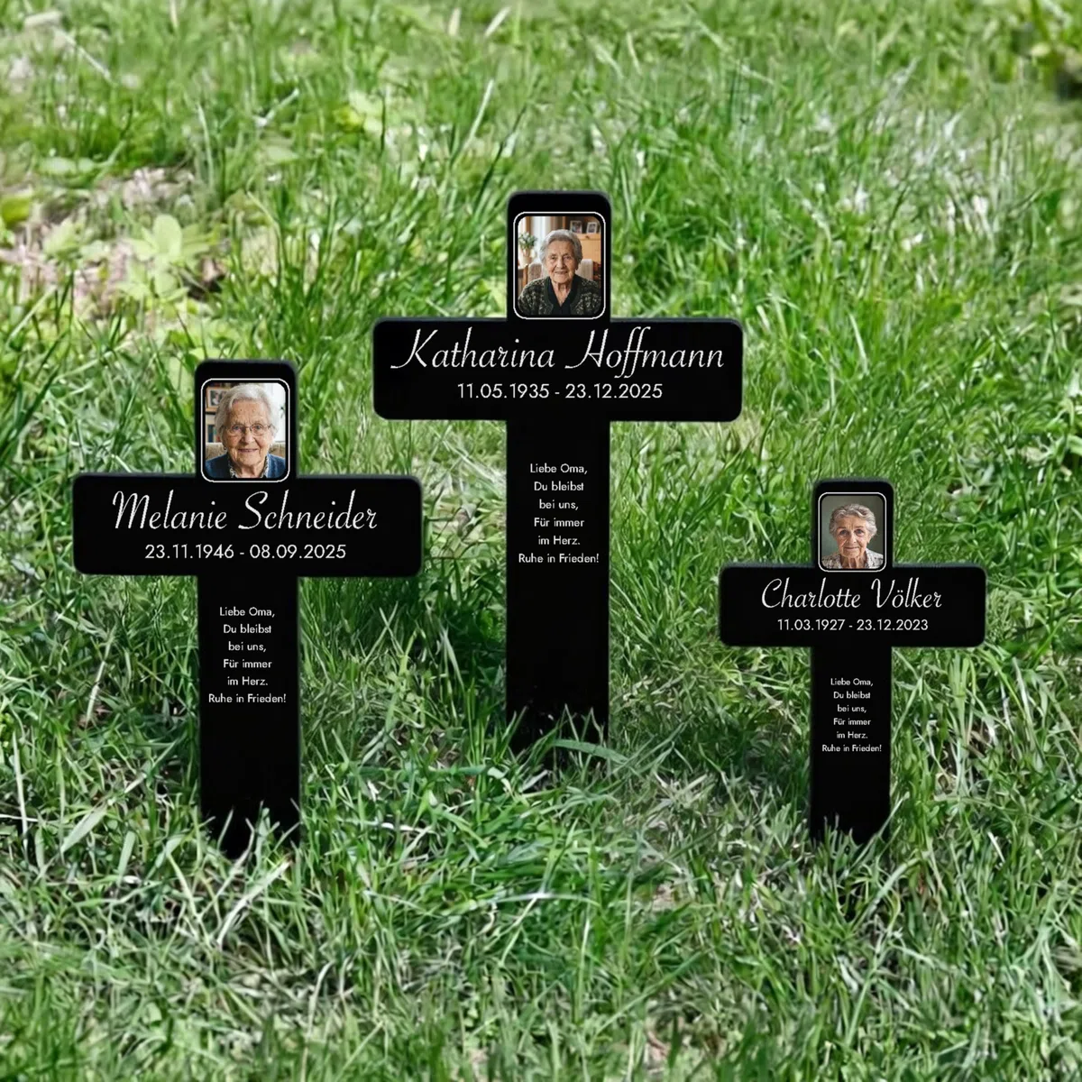 LAUBLUST Personalisiertes Acryl-Grabkreuz als Grabschmuck für Menschen mit Wunschtext | Grabstecker Kreuz mit Foto als Deko & Grabkreuz mit Name - Erinnerung Motiv, 3 Größen | Grabschmuck mit Gravur