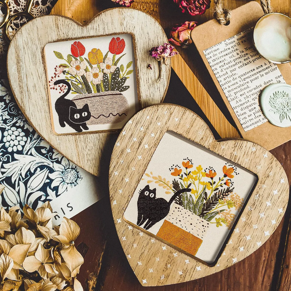 WIVLAX Handstickset für Erwachsene & Anfänger – Stickrahmen Set mit floralem Katzenmuster, inkl. Garn + Nadeln – DIY Näh-Geschenkset für Hobby & Entspannung