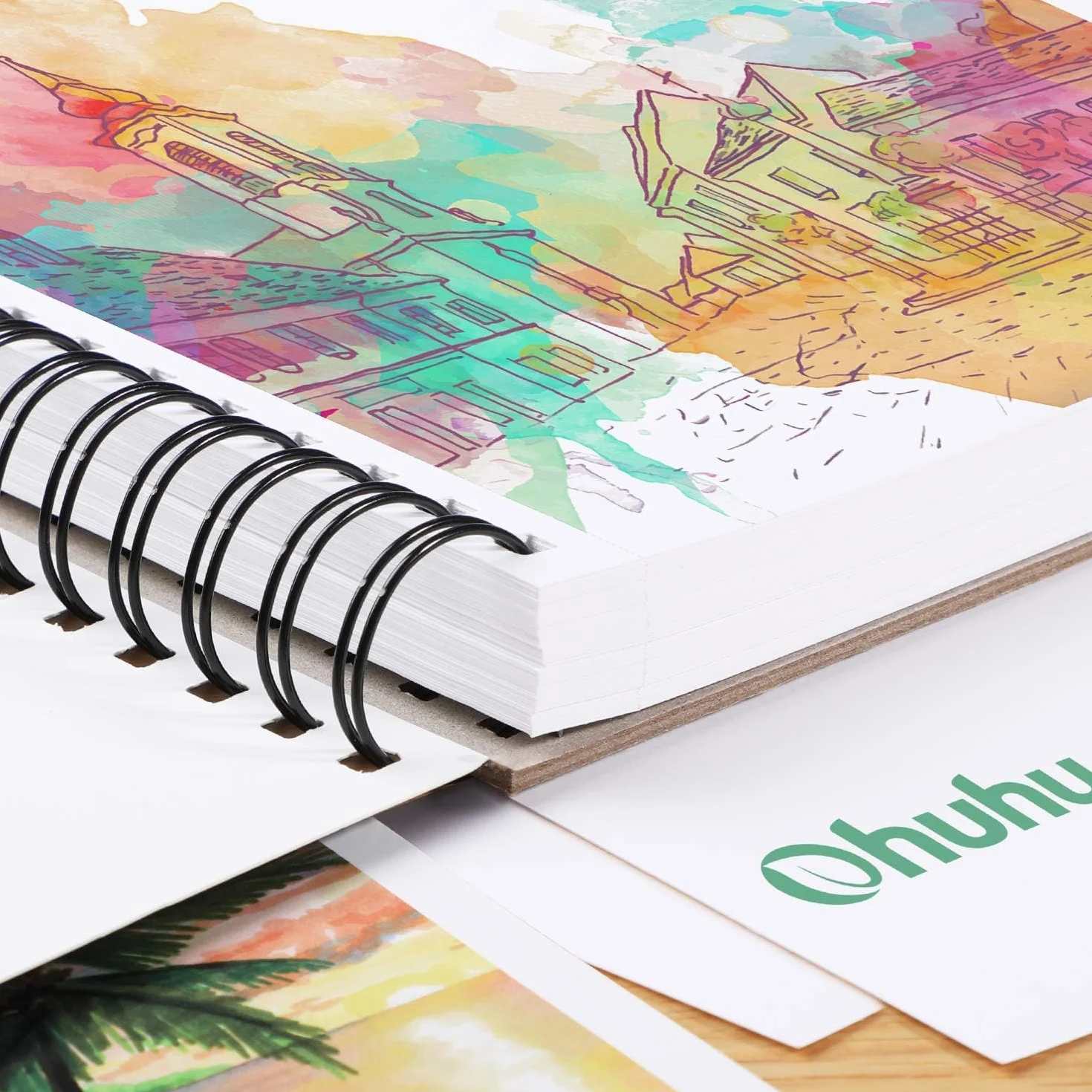 Ohuhu Skizzenbuch A4 für Alkoholmarker - 200 g/m² Premium-Papier, 120 Seiten (60 Blätter), 21 x 29,7 cm, säurefrei, mit Spiralbindung | Sketchbook für Aquarell, Marker & Illustration