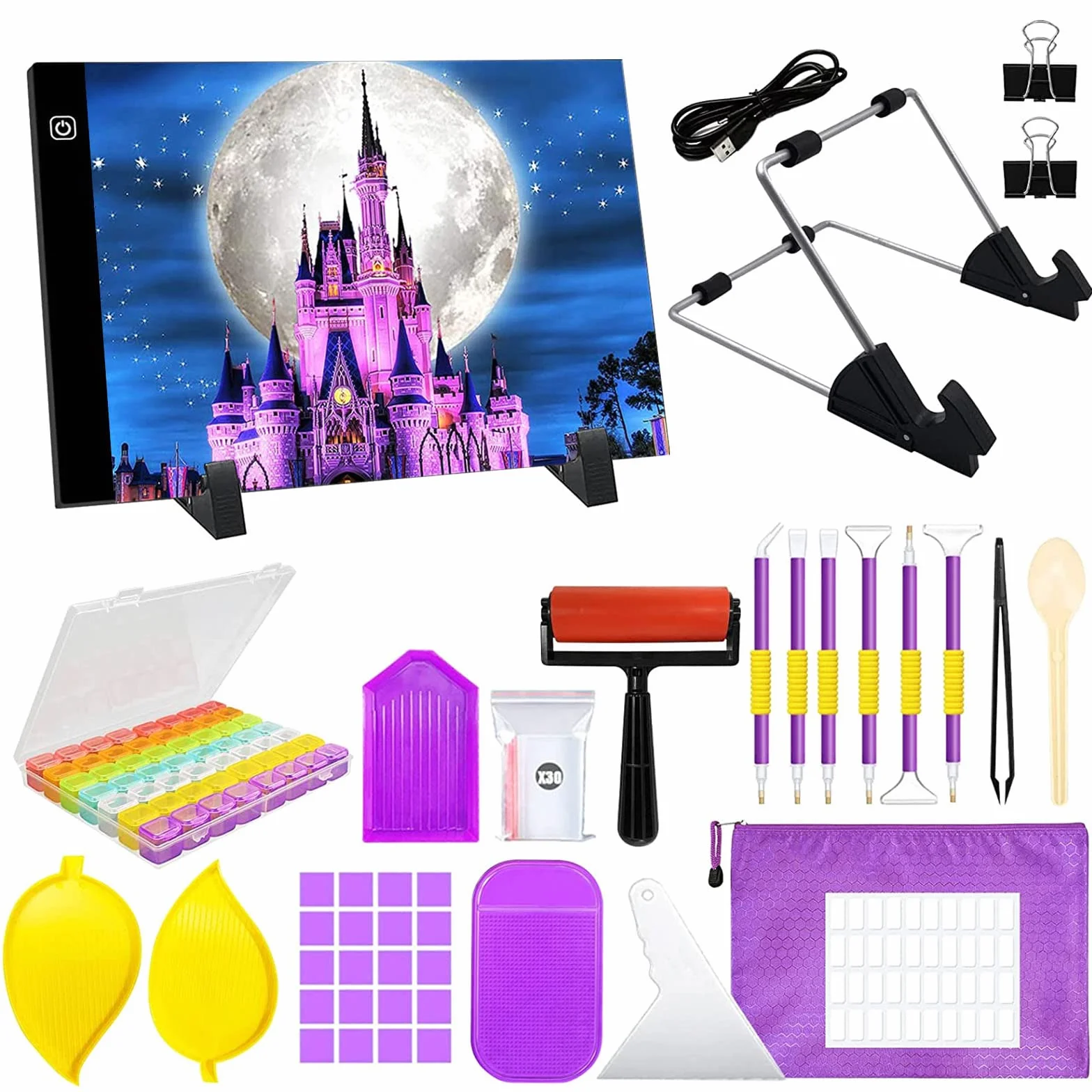 JOYBOY A4 Diamond Painting LED Licht,Einstellbare Helligkeit Diamant Painting Lichtplatten,mit USB Kabel Abnehmbaren Ständer,Ideal für 5D DIY Diamond Painting,Skizzieren,Designen