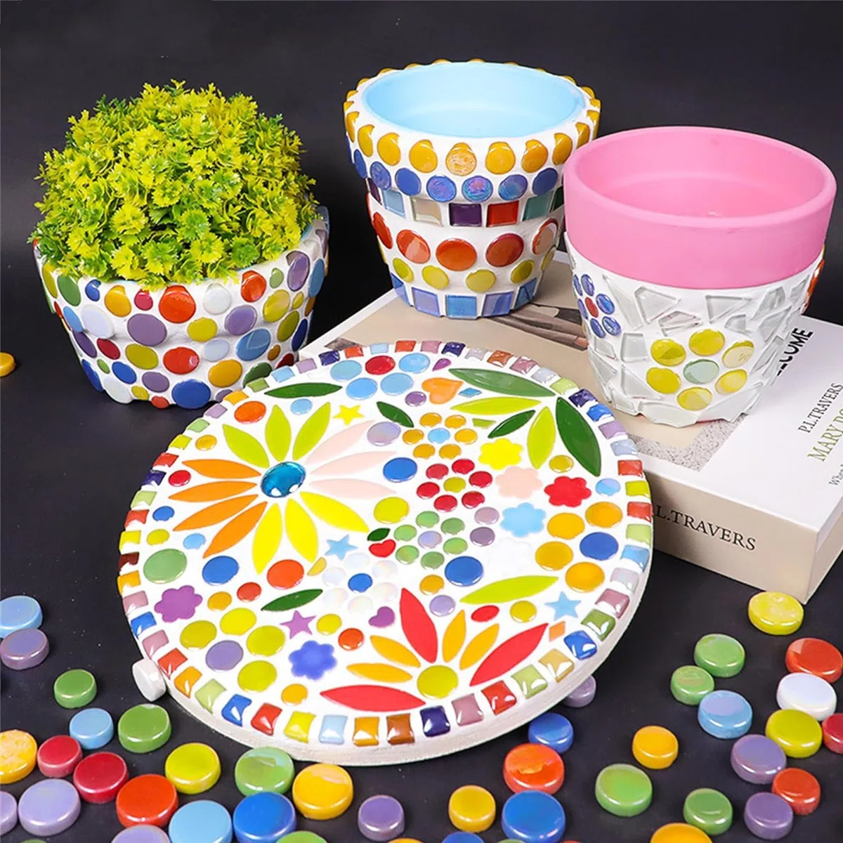 Schillernde, runde Glasmosaikfliesen zum Basteln, 500 g, Mini-Kreis-Mosaik-Glasstücke für Blumentöpfe, Vasen, Tassen, Garten und Heimdekoration, DIY-Mosaikzubehör (Farbe mischen)