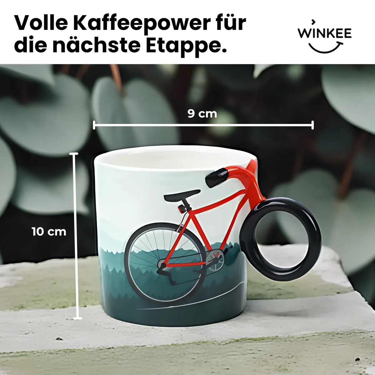 Winkee - Fahrrad-Kaffeetasse - Stilvolle Kaffeetasse mit Fahrradgriff I Fahrrad Teetasse I Perfektes Fahrradzubehör