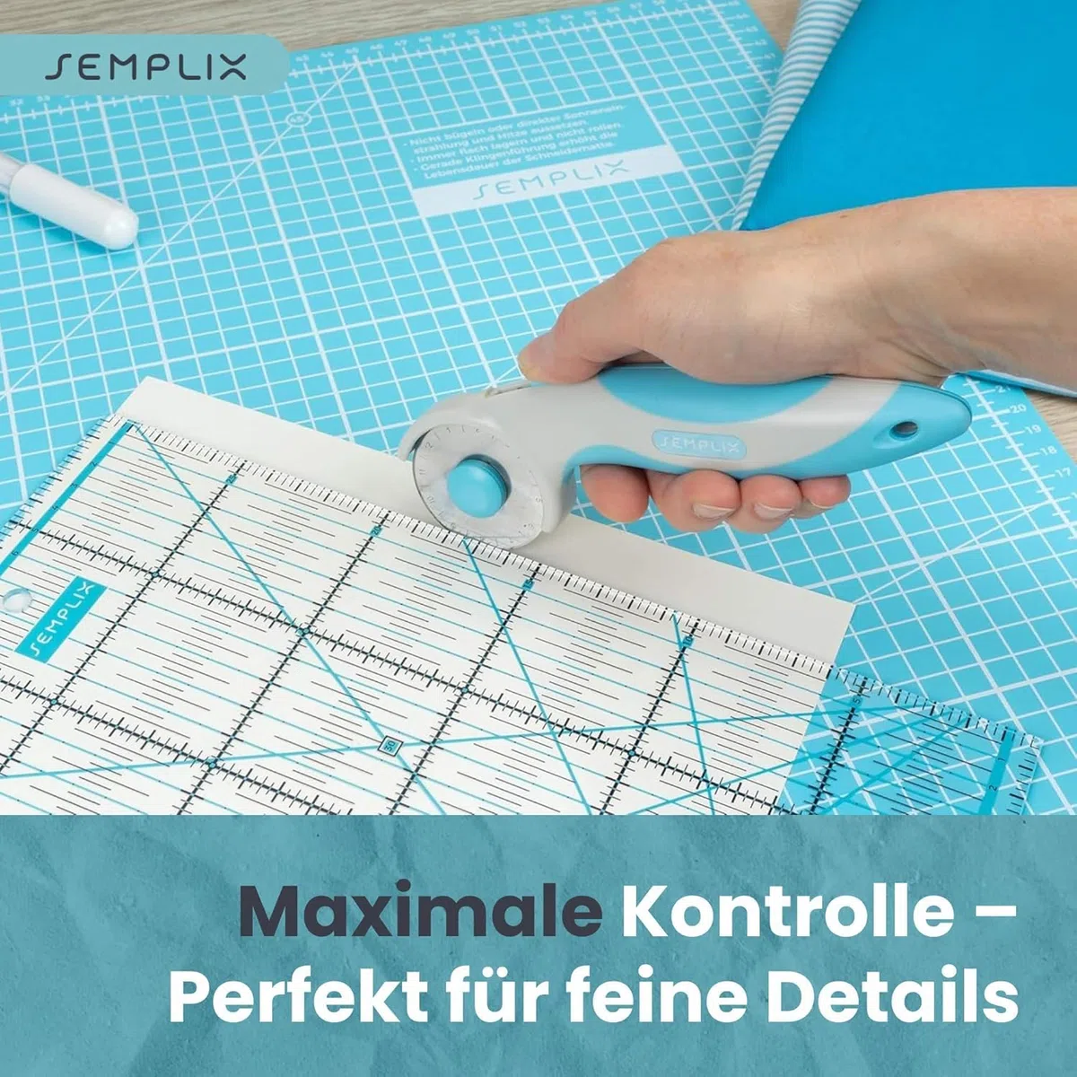 SEMPLIX Selbstheilende Schneidematte A0-A4 - Grün, Rosa, Grau, Türkis, Lila - Ideal fürs Basteln, Nähen & Patchworken - Beidseitig Bedruckt - Vorderseite cm Rückseite inch Bemaßung (Türkis-Petrol, A2)