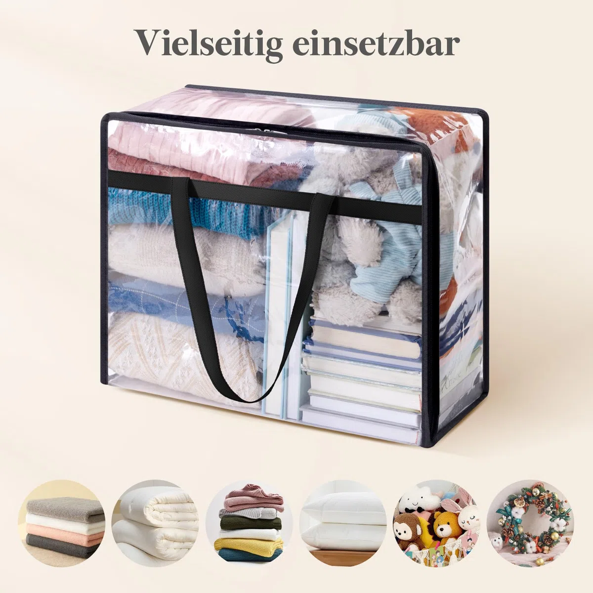 Lifewit 3 Stück Transparente Plastik Aufbewahrungstasche, 40L Kleiderschrank Organizer Aufbewahrungsbox mit Deckel Kleideraufbewahrung Umzugskartons mit Verstärkter Griff für Bettdecken, Kleidung