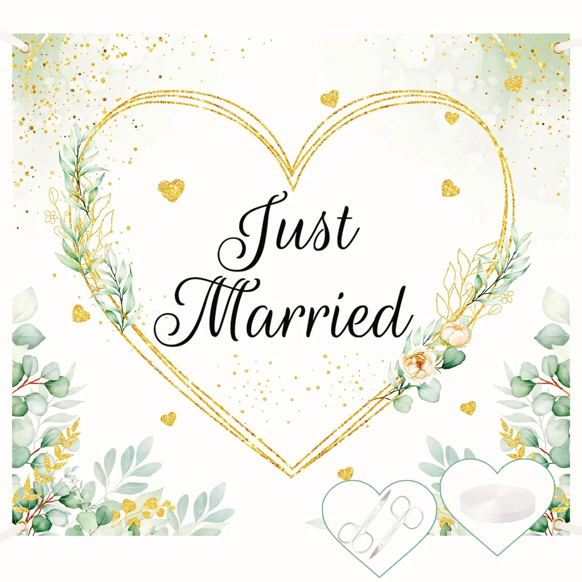Hochzeitsherz zum Ausschneiden, 200x180cm Hochzeitslaken zum Ausschneiden Just Married, Bettlaken Hochzeit mit Herz mit 2 Scheren & Seil, Hochzeitsspiele für Das Brautpaar für Standesamt Überraschung