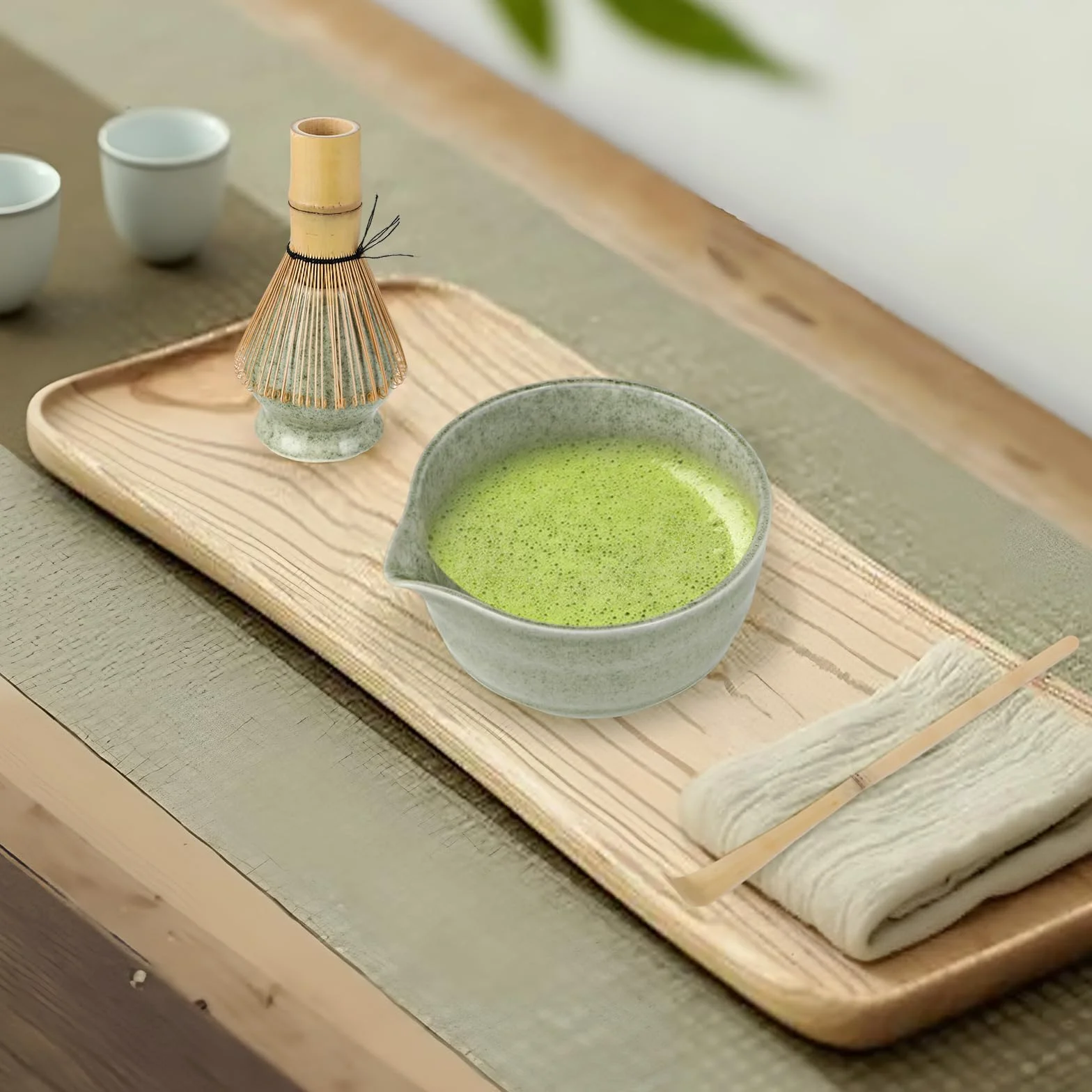 Matcha-Set - Matcha Besen Set - 4-teiliges Matcha-Tea-Set, Matcha-Besen, Matcha-Schale, Chasen und Matcha Löffel - Matcha Zubehör für die Teezeremonie - Geschenk in Grün für Zuhause und Büro