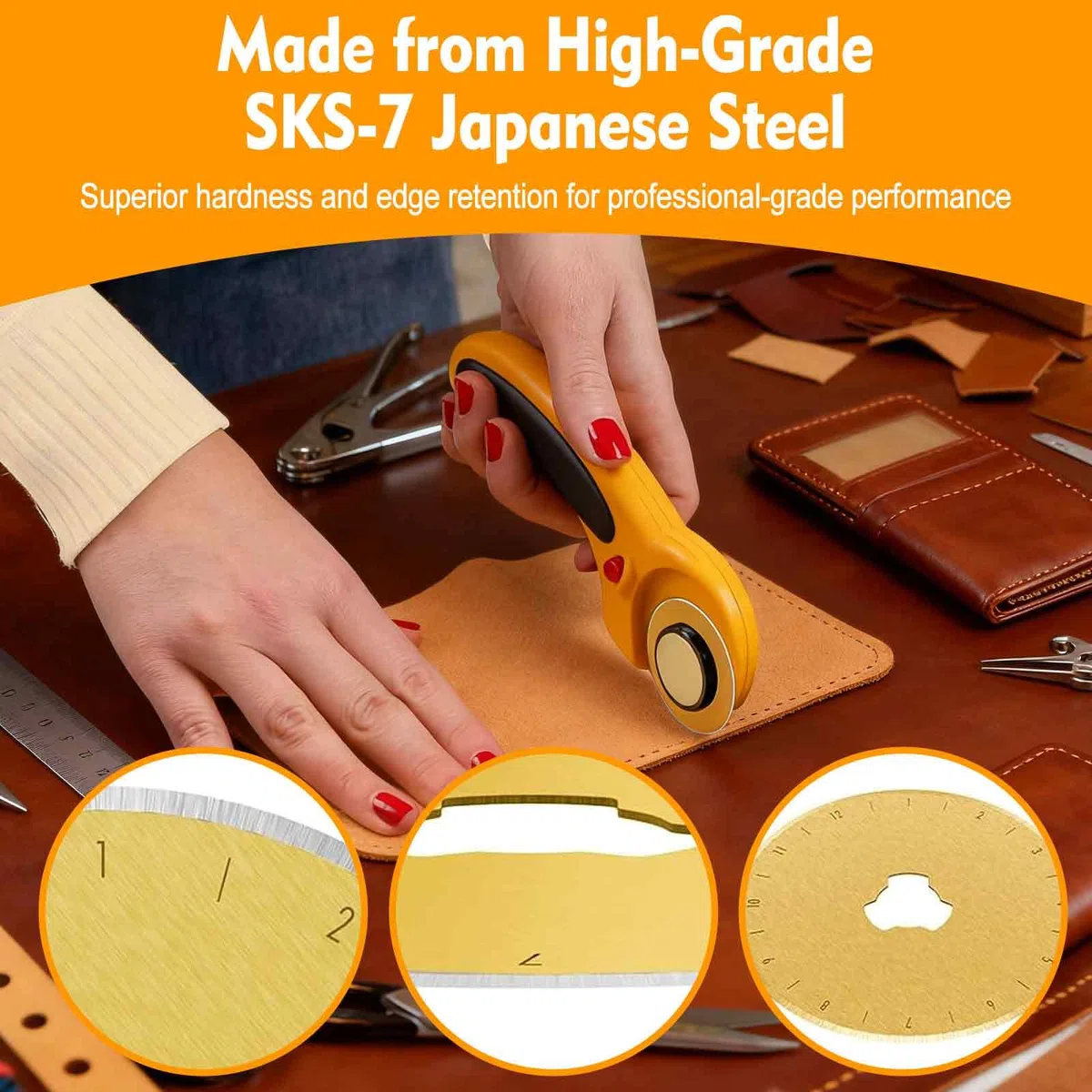 5 Stück Rollschneideklingen, 45 mm, titanbeschichtete Präzisionsklingen, universeller Ersatz für Rollschneider, Gold-Finish für glattes Schneiden von Stoff