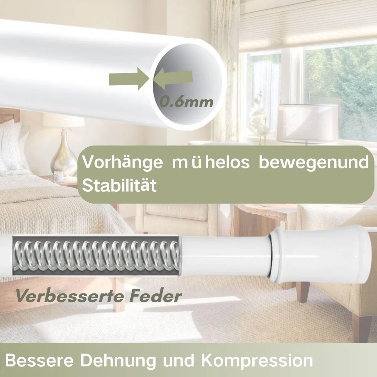 Venwemong Vorhangstange ohne Bohren Verstellbare Teleskopstange Gardinenstange belastbare Klemmstange zum Ausziehen durch Drehen Verstellbar, für ihre Gardinen, Trennwand und Balkon Weiß 85-160 cm