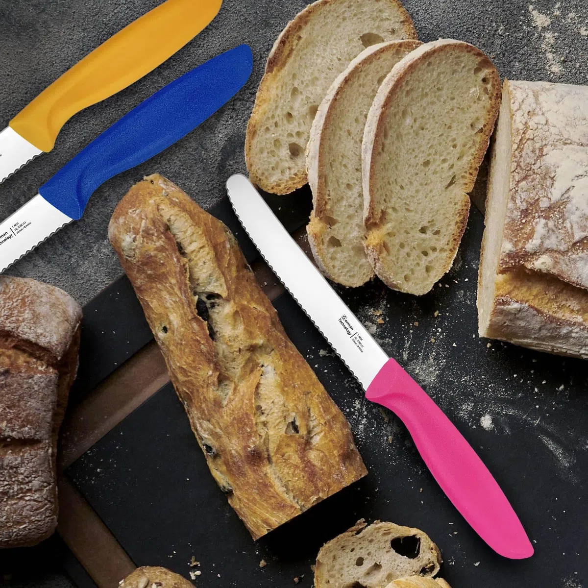 Frühstücksmesser Wellenschliff, Brötchenmesser, Tomatenmesser, Tafelmesser & Steakmesser 12-teilig, Universalmesser für Küche und Brotzeit, angespritzte Griffe, spülmaschinenfest(Mehrfarbig)