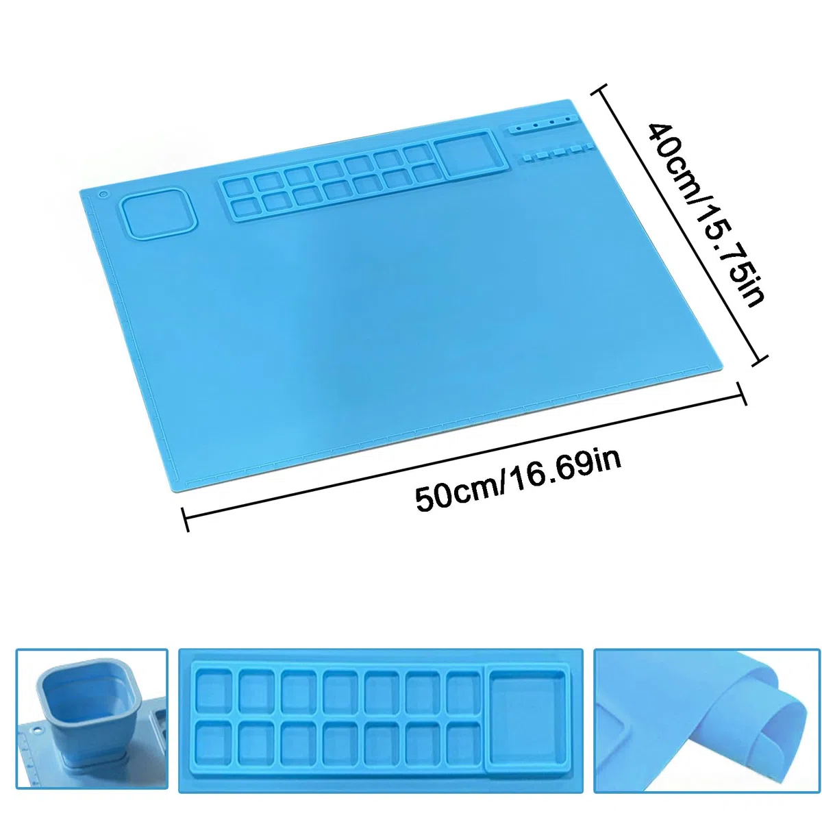 Silikon Malmatte, Bastelmatte Silikon 40*50cm, Antihaftbeschichtet Bastelmatte Kinder, Sbastelunterlage Kinder, Silikon Malmatte Mit Becher, Für Aquarell Schneiden Kunst Schöpfung Ton Und DIY-Projekte