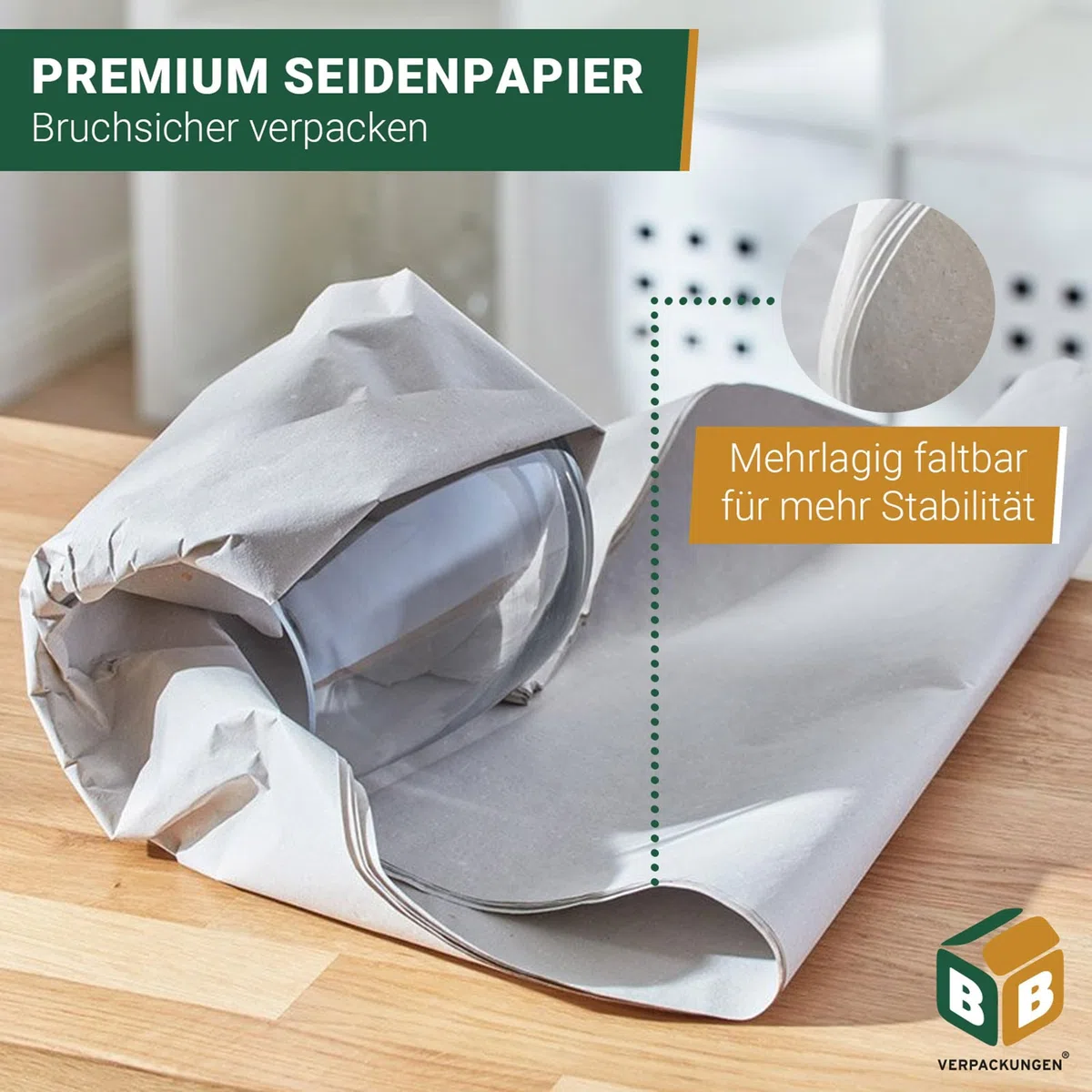 BB-Verpackungen 5 kg Seidenpapier Packseide LARGE 75 x 100 cm 35 g/m² (5kg ca. 190 Blatt) | Packpapier in Industriequalität für Umzug und Versand aus 100% recyceltem Material