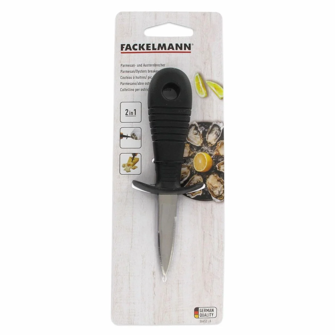 Fackelmann 06452 Austernmesser, Messer zum Öffnen von Austern, Austernmesser, Kunststoff, Edelstahl, Schwarz, 14,6 x 4,8 x 3,7 cm