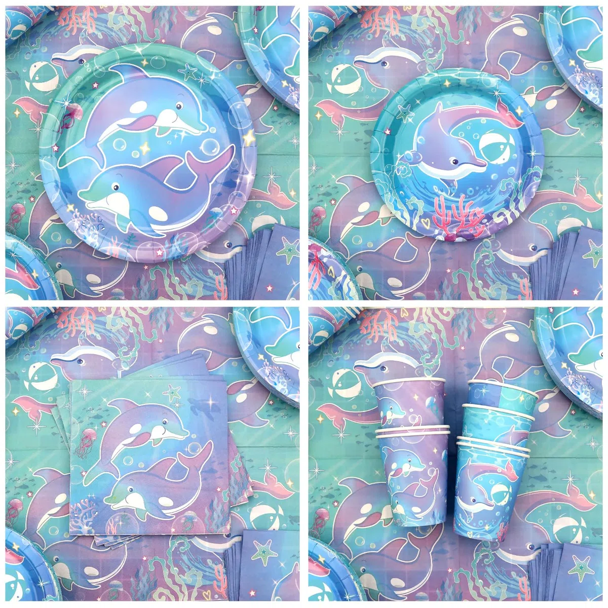 Dolphin Party Zubehör, einschließlich Teller, Servietten, Tassen, Tischdecken, für Dolphin Theme Geburtstag Baby Dusche Party Dekorationen