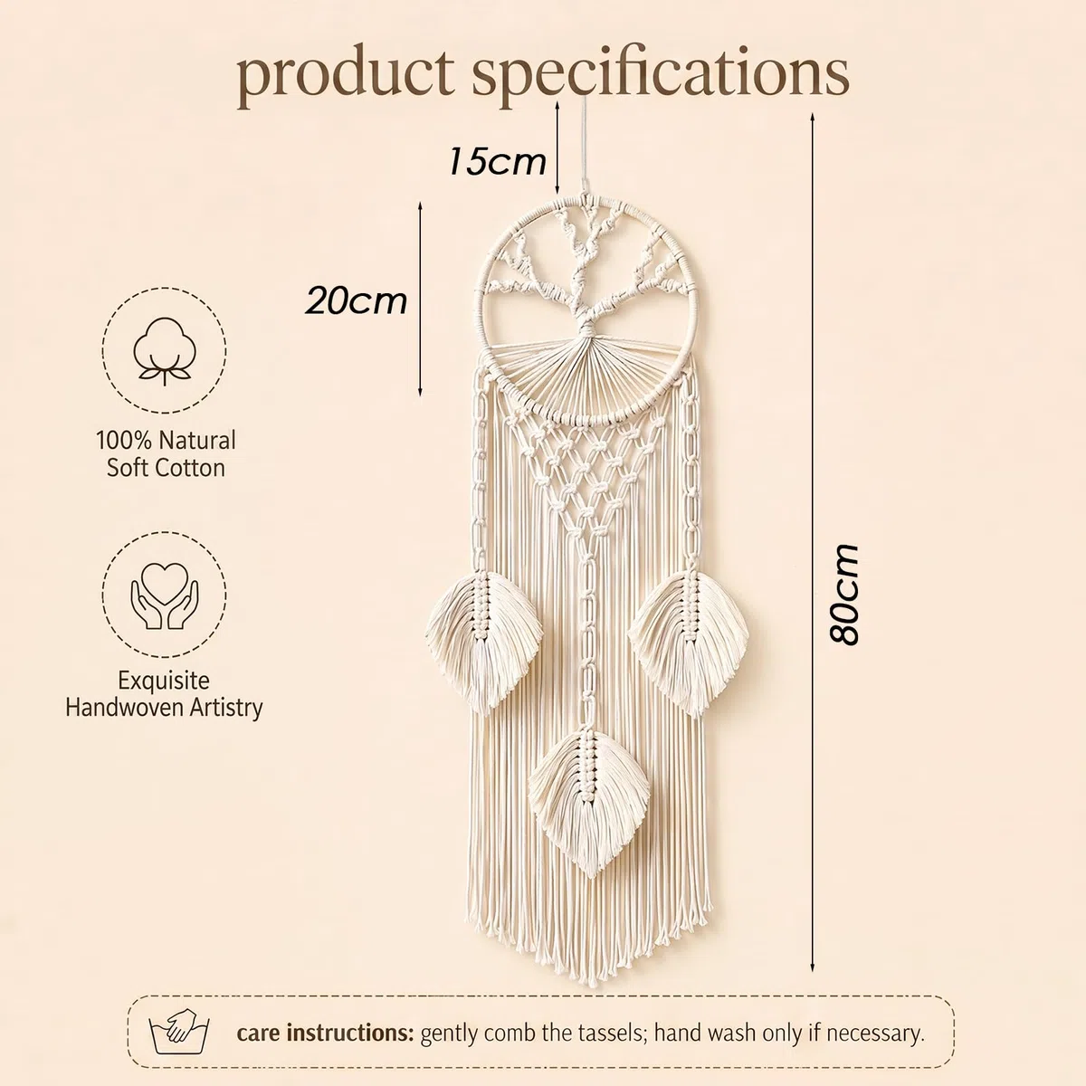 Yuragim Makramee Traumfänger Wandbehang, Baum des Lebens Traumfänger Makramee, Handgemachter Boho Wandtraumfänger Quasten Dekoration Wohnkultur Ornament Bastelgeschenk für Schlafzimmer Wohnzimmer