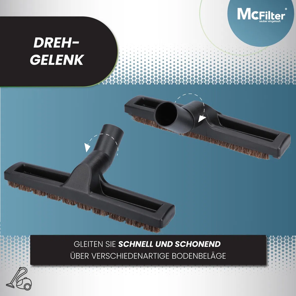 McFilter I Universal 32/35mm Hartbodendüse Staubsaugerdüse kompatibel mit Siemens, Bosch, AEG, Miele, Philips, Samsung, Dirt Devil, Panasonic I 2 Laufräder I weiches Rosshaar I ca. 30 cm breit