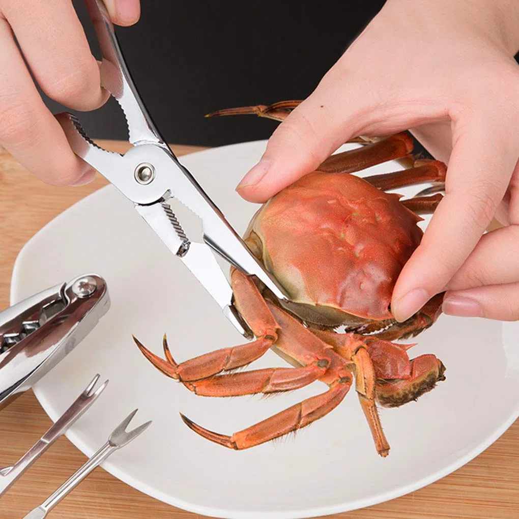 6 Stück Meeresfrüchte-Werkzeuge Edelstahl Meeresfrüchte-Werkzeug-Sets, mit Aufbewahrungsbox, 2 Stück Hummer-Cracker und 4 Stück Edelstahl Meeresfrüchte Gabeln