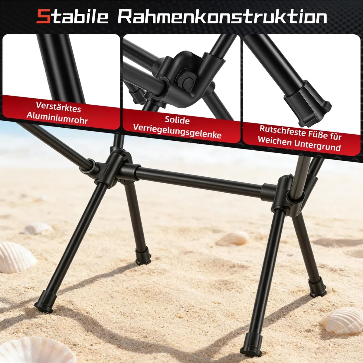 WildFun Campingstuhl Klappbar Leicht, Strandstuhl Faltbar Klein Aluminiumrahmen mit Tragetasche, Camping Klappstuhl Trägt bis 100kg für Picknick Angeln Outdoor Beach und Wandern