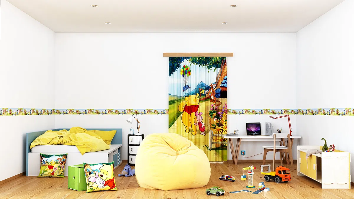 AG Design Selbstklebende Bordüre Disney Winnie Puuh, WBD 8070 | Wasserfest Kinderzimmer Wand Dekoration | Wandbordüre für Mädchen und Junge | Folie, Mehrfarbig | Breite 500 cm x Höhe 13.8 cm