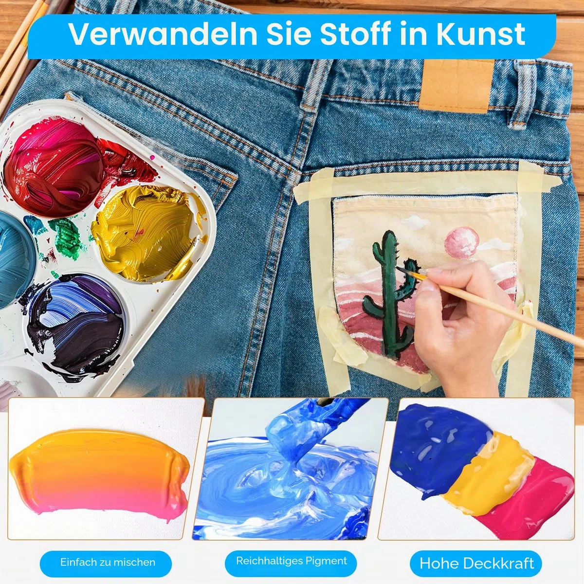 Nicpro Textilfarbe Waschmaschinenfest 12 Farben Je 30 ml, Stofffarben Waschfest, Stoffmalfarben mit 3 Pinsel, Palette, Vorlagen, Farbe für Kleidung, T-Shirts, Jeans, Taschen, Schuhe, Holz