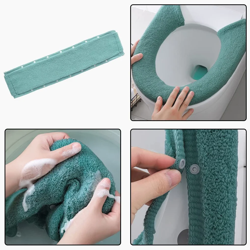 Gukasxi 3 Stück WC Sitz Pad, Toilettensitzbezug Warm, Toilet Seat Cover, Schaltfläche Stil 3 Farbe, WC-Sitzbezüge, Waschbar weich Dicker, für Die Meisten O-U-Toiletten