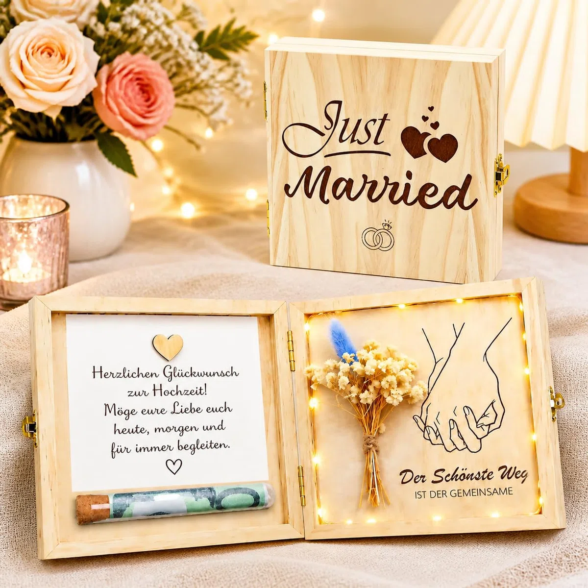 Hochzeitsgeschenke für Brautpaar, LED Holzbox Hochzeitsgeschenk Geld Geldgeschenk Hochzeit Geldgeschenk, Geschenkbox Geldgeschenke zur Hochzeit Geldgeschenke Verpackung