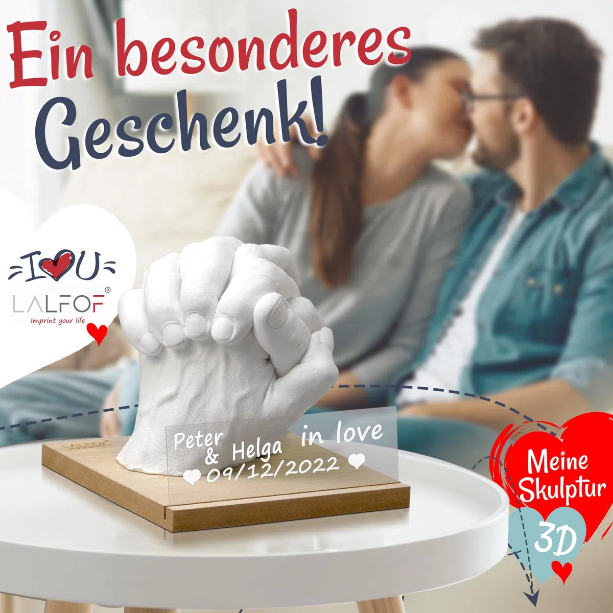 Lalfof - Handabdruck Set für Paare mit Namen- Jahrestag Geschenk für sie, Jahrestag Geschenk für ihn- Gips Handabdruck Set Paare - Hochzeitstag Geschenke für Frauen/männer, Paar Geschenke