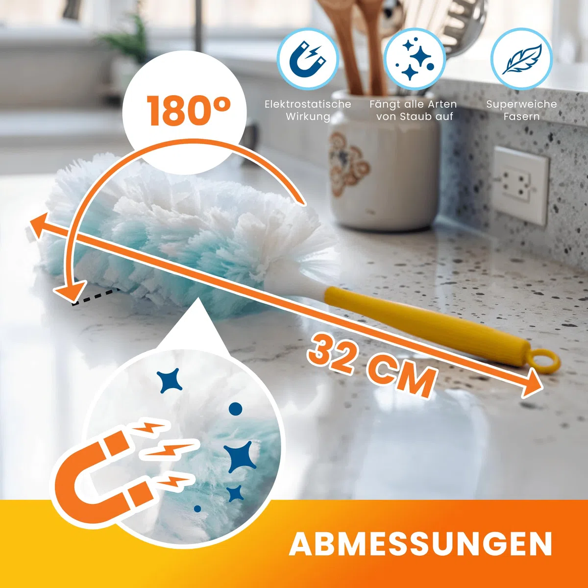 30er XXL Staubmagnet Nachfüllpack Tücher Set für Swiffer Duster I Staubwedel Starterset Kit inkl. Stab & Griff I Staub Wischer Ersatztücher, Refill Staubtücher für Haushalt & Auto