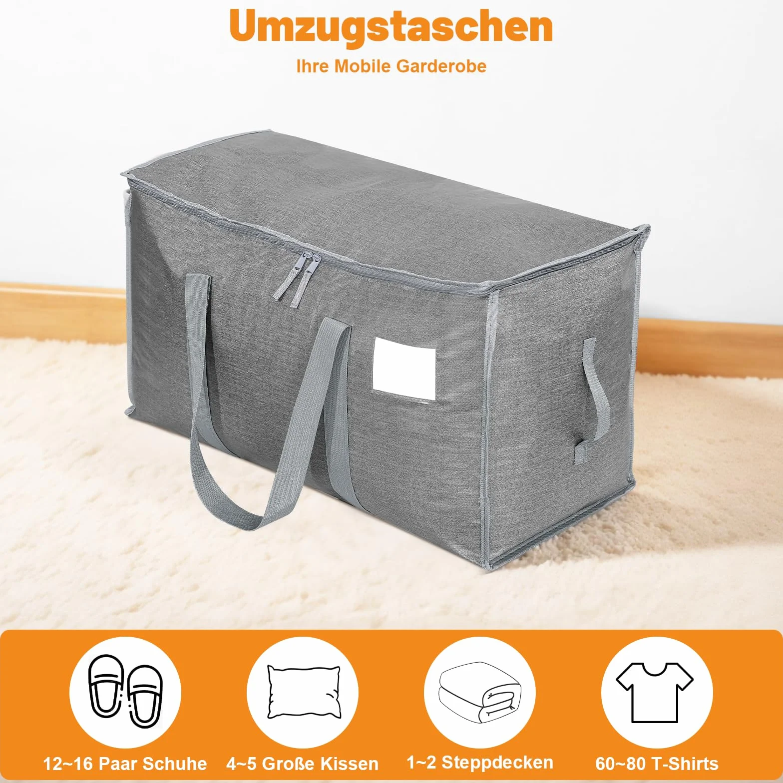 Dntorx 4 Stück 90L Große Aufbewahrungstasche mit Deckel, Faltbare Umzugskartons Groß mit Reißverschlüssen Griff Kleideraufbewahrung Umzugstaschen für Umzug Camping Bettwäsche Kleidung Aufbewahrung