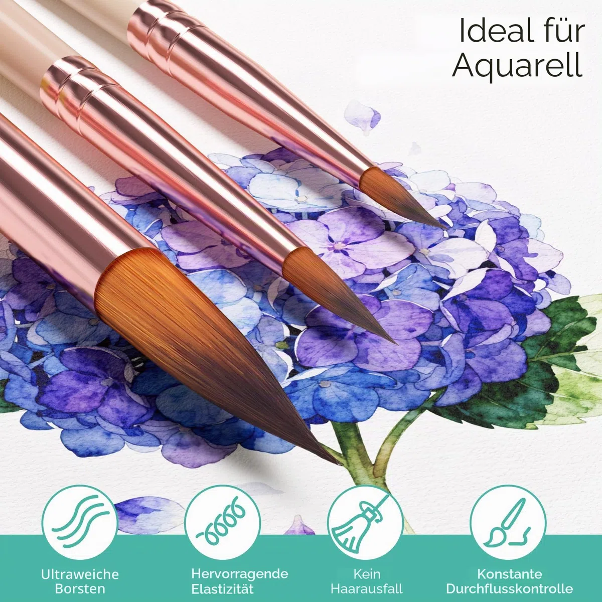 Nicpro 10 Stück Pastell Aquarellpinsel Set, Professionelle Aquarell Pinsel mit Halter und Tasche, Spitz, Rund, Künstlerpinsel, Watercolor Brush für Erwachsene, Anfänger, Aquarell, Tinten, Gouache