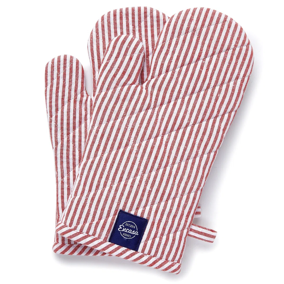 Encasa XO Long 18x30 cm Oven Microwave Hand Gloves Mitts (2 pc Set) for Kitchen Cooking & Baking - Heat Resistant, Thick & Safe, Protection of Hands from Hot Utensils, Grill - Ticking Red