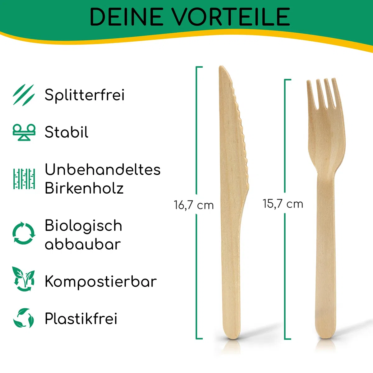 Einwegbesteck Set - 200 Holzgabeln und Holzmesser - Nachhaltiges Einweggeschirr Set aus Holz