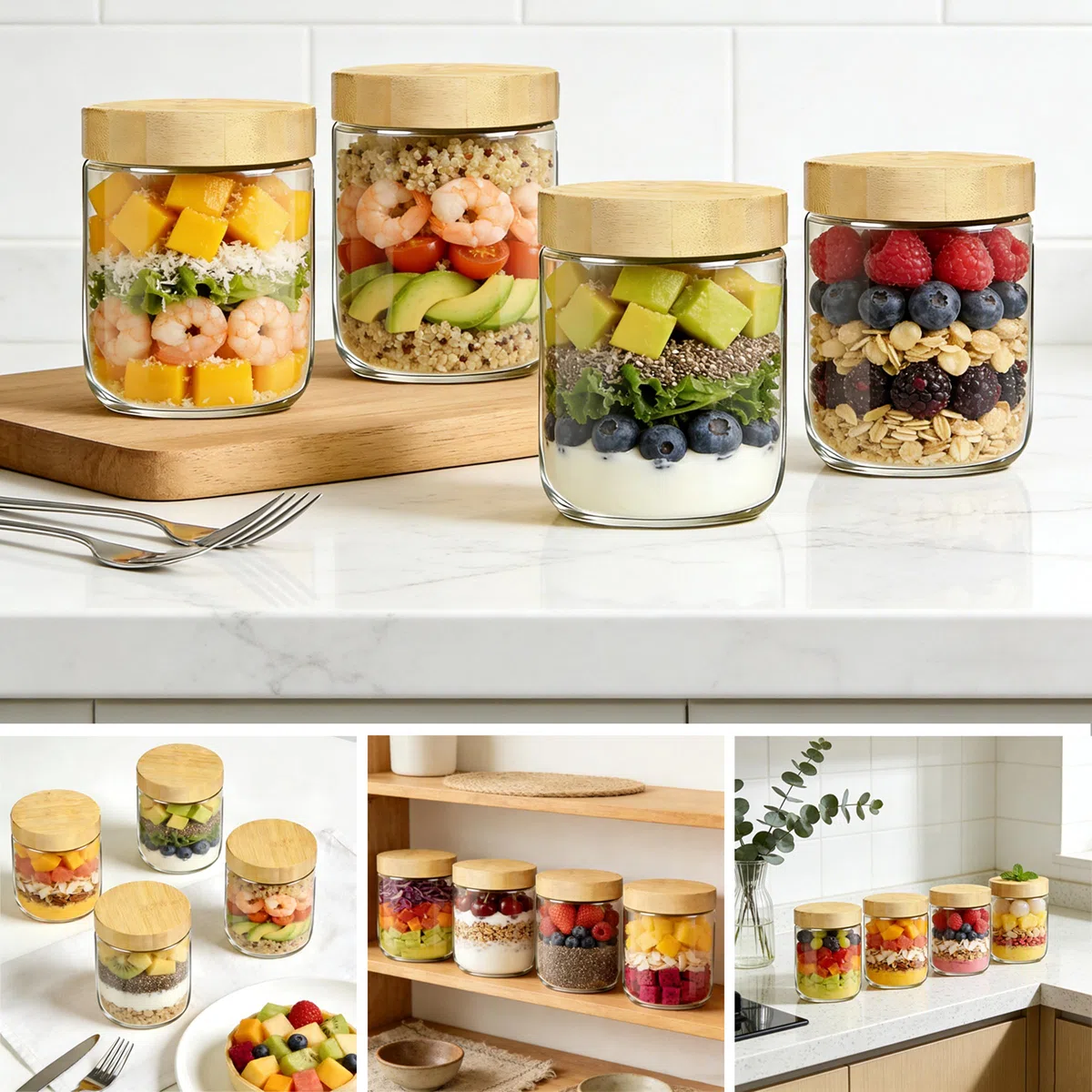 twoant 6 Stück Overnight Oats Gläser,500ml Einmachgläser mit Bamboo Deckel Schraubdeckelfür Hausgemachte Marmelade,Joghurt,Pudding,Einlegen.Etiketten & Stift