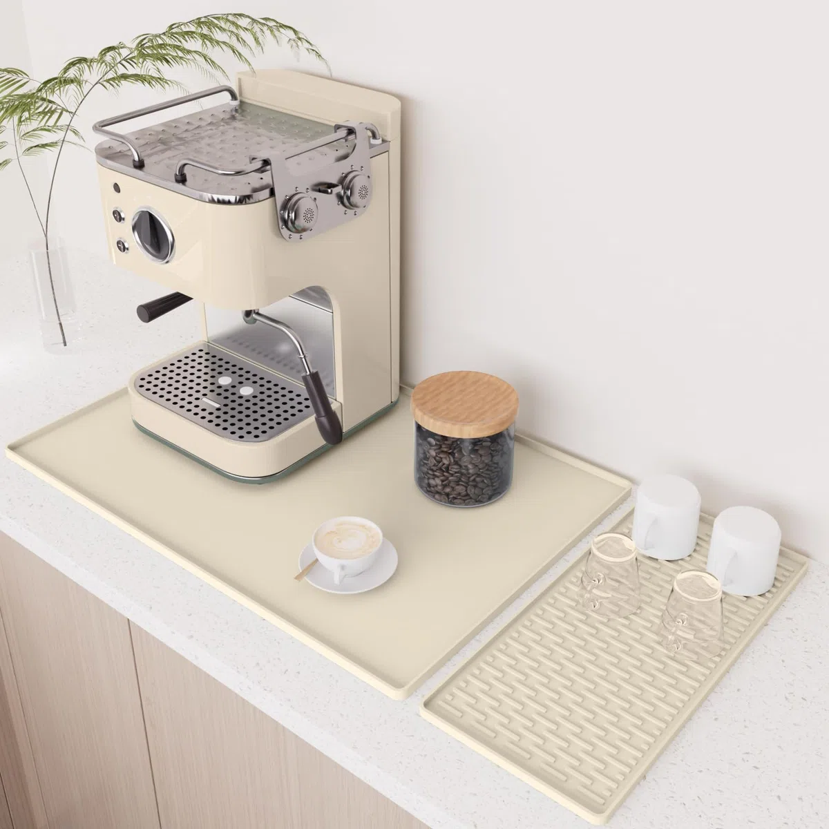 Silikon-Kaffeemaschinenmatte – 2-in-1 große Kaffeematte, rutschfestes Design mit gewölbter Kante, 40 x 60 cm faltbare rutschfeste Trockenmatte für Küchentisch und Barista