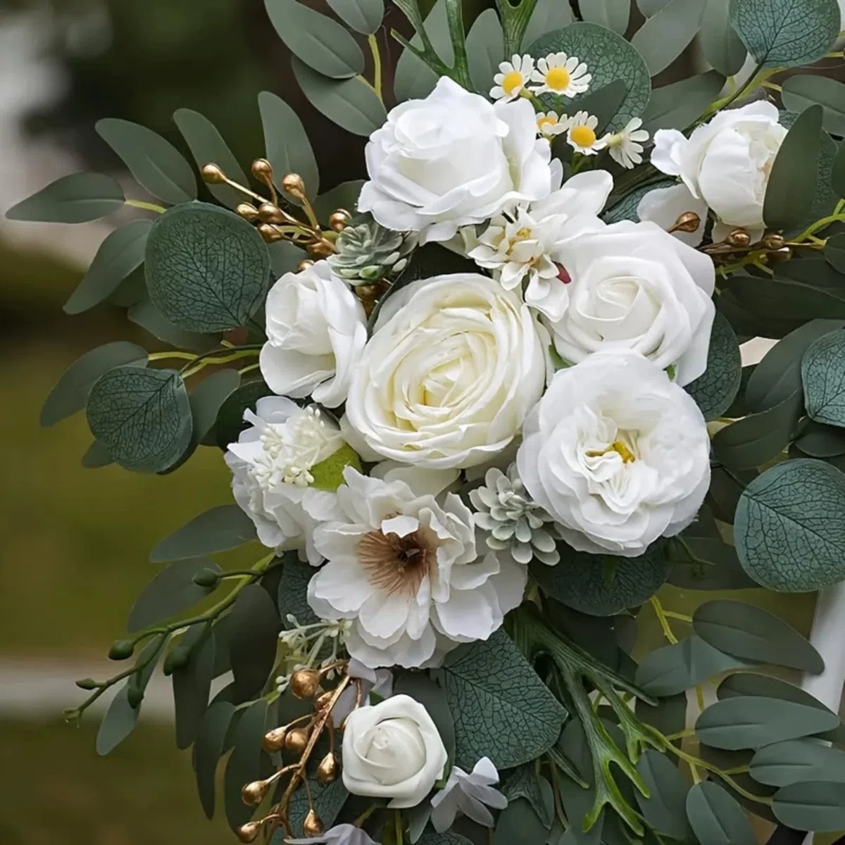2 Stück Künstliche Hochzeitsbogen Blumen Set, Blumen Girlande Hochzeitsbogen Blumen Kit, Hochzeitsblumen, Girlanden, Seide, Pfingstrose, Hochzeit, Willkommensschild (weiß,2 Stück)