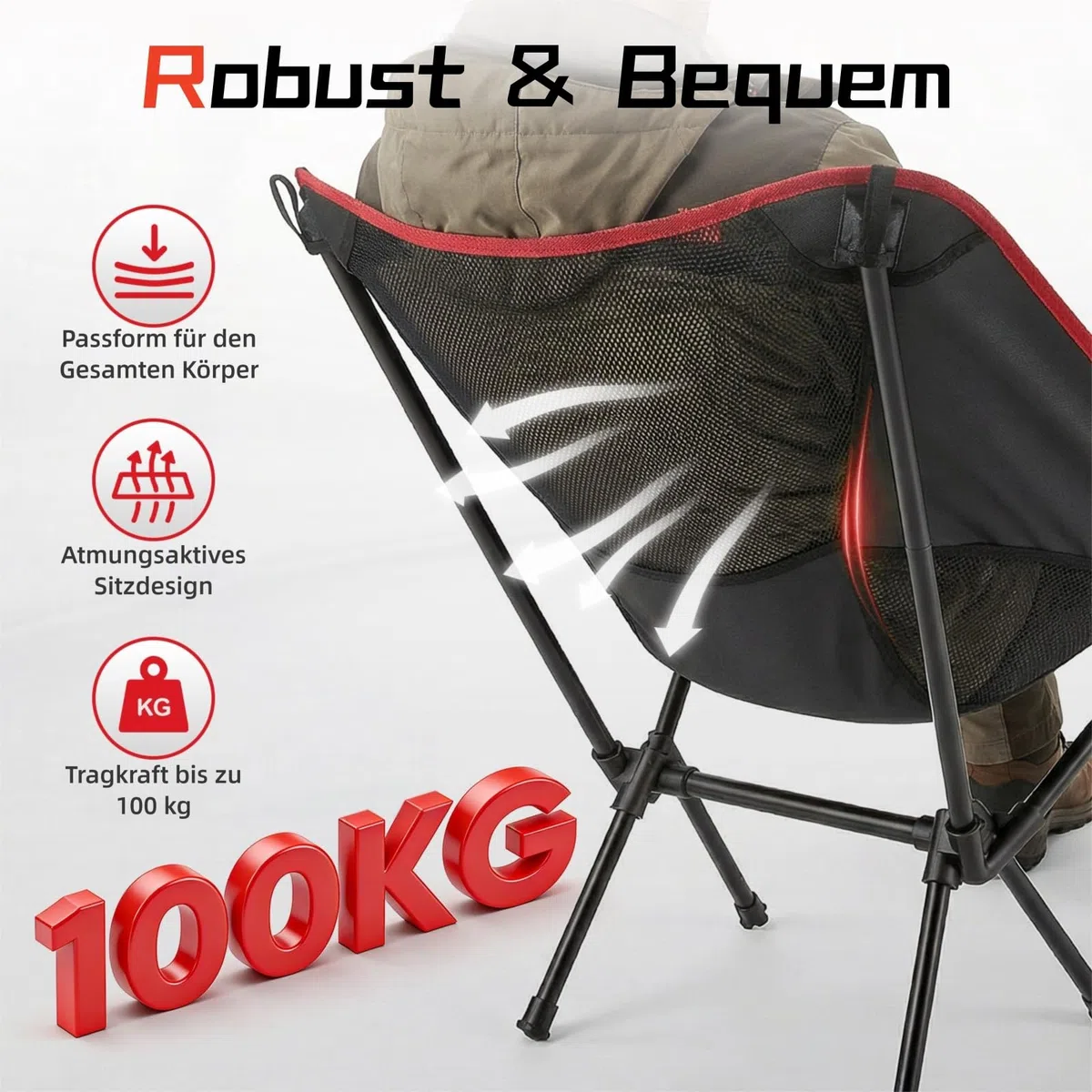 WildFun Campingstuhl Klappbar Leicht, Strandstuhl Faltbar Klein Aluminiumrahmen mit Tragetasche, Camping Klappstuhl Trägt bis 100kg für Picknick Angeln Outdoor Beach und Wandern