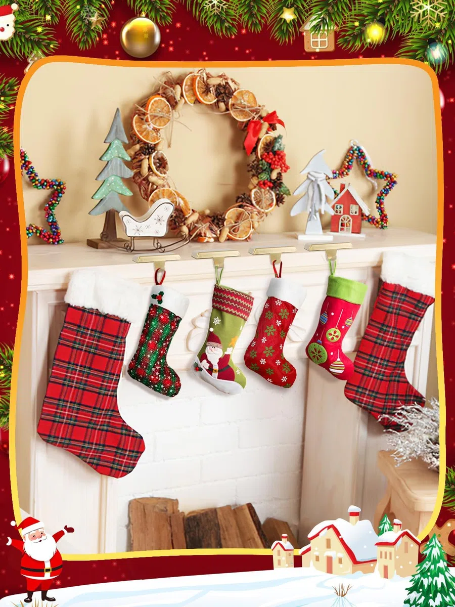 EBANKU Weihnachtsstrumpfhalter,Gold 8 Stück, Metall Aufhängehaken, rutschfeste Hänge Kaminhaken, Strumpfhalter, Strumpfhalter Sockel, Christmas Stocking Holder