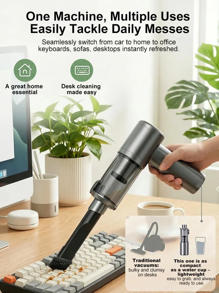 SCOVEE Handstaubsauger,Autostaubsauger,Haustier Staubsauger,26000Pa Starke Saugkraft mit 1-Knopf-Selbstentleerung,4-in-1 tragbarer Kabellos,Mini Einfach zu tragen,Geeignet für Büro,Auto,Zuhause,Büro