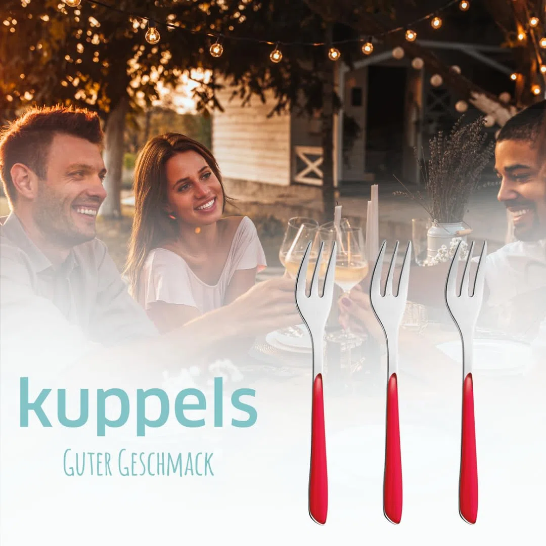 Kuppels Prisma Kuchengabeln 6-tlg., 18/0 Edelstahl, Himbeerrot | Rostfreies, spülmaschinenfestes Dessertgabel-Set mit mattem Design und attraktiver, bunter Farbauswahl verfügbar