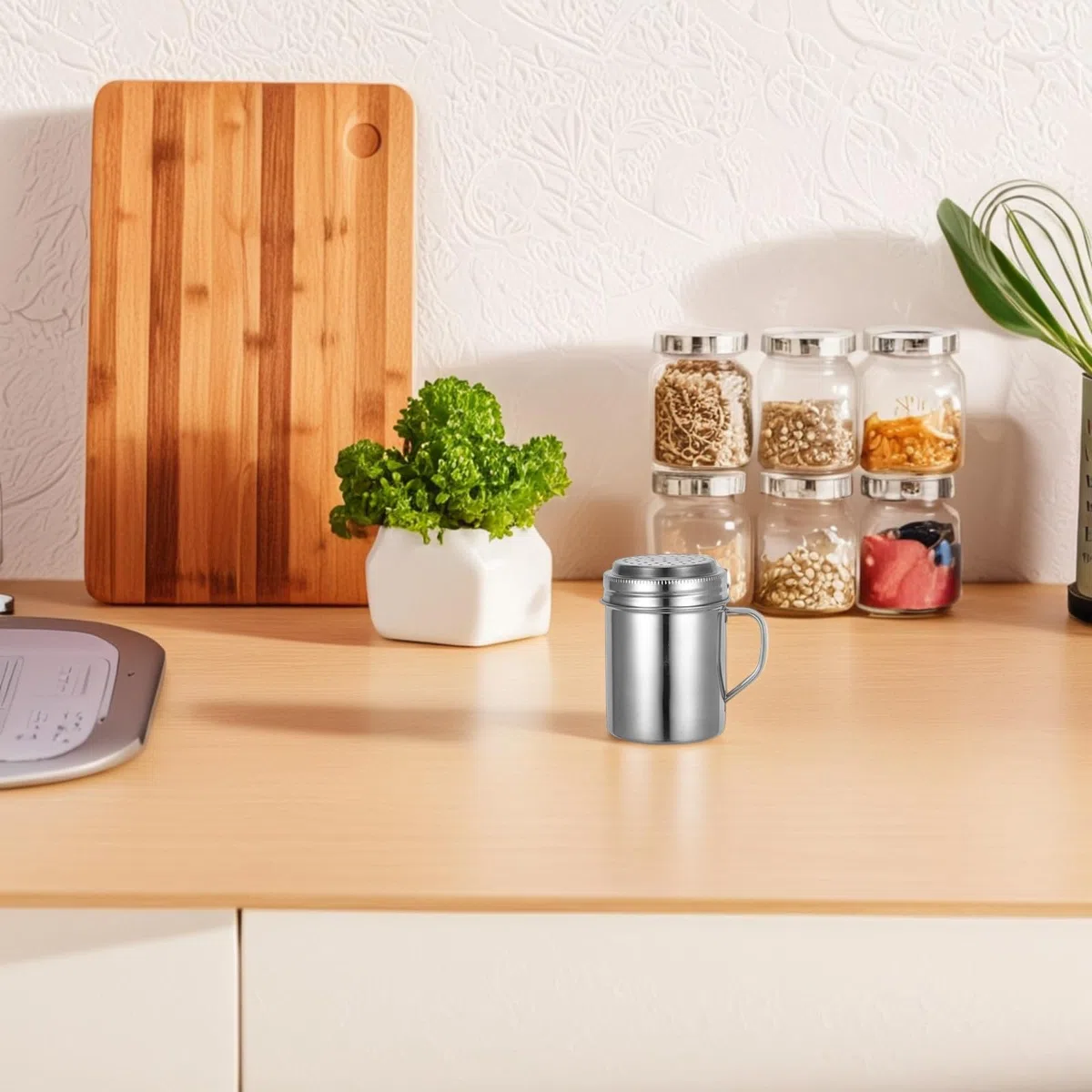 Streuer für Kakaopulver aus Edelstahl mit Griff Vielseitig Einsetzbar für Matcha und Zucker für Kaffeehäuser und Home Baking